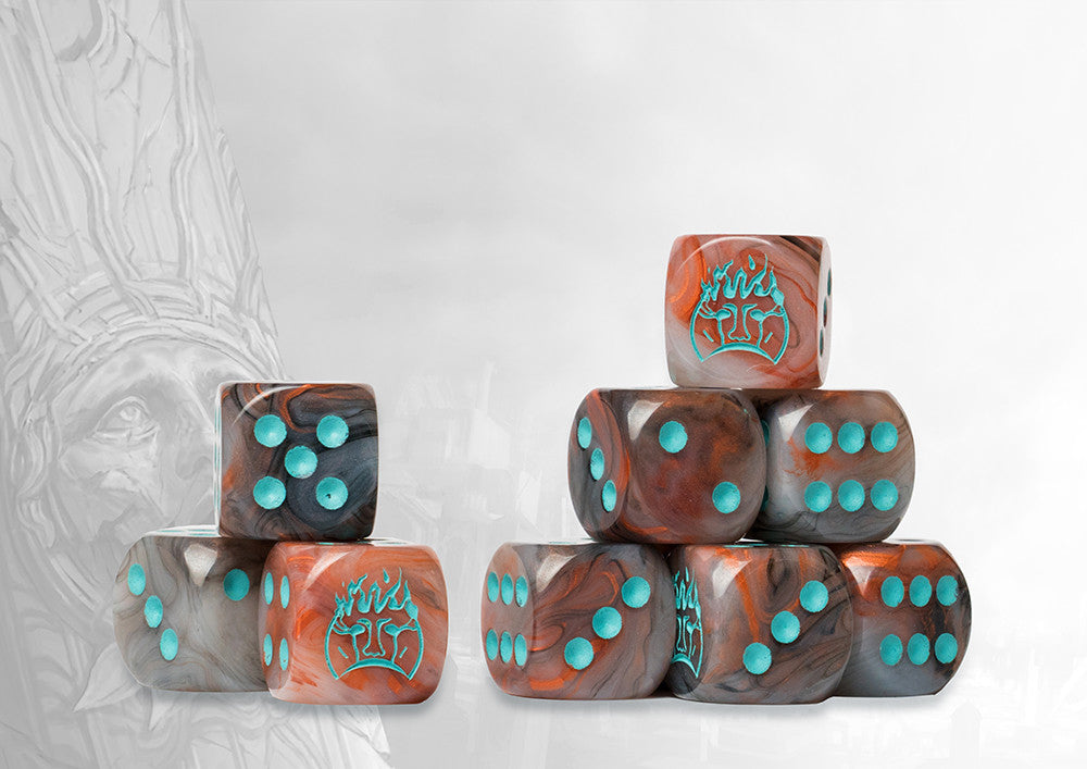 Conquest - Old Dominion Logo on Brown Marbled Dice with Turquoise Pips - 24 per pack
