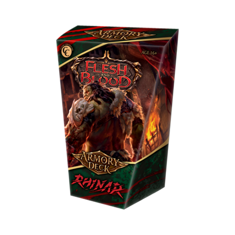 Flesh and Blood TCG Rhinar Armory Deck con cartas y héroe Brute listo para jugar.