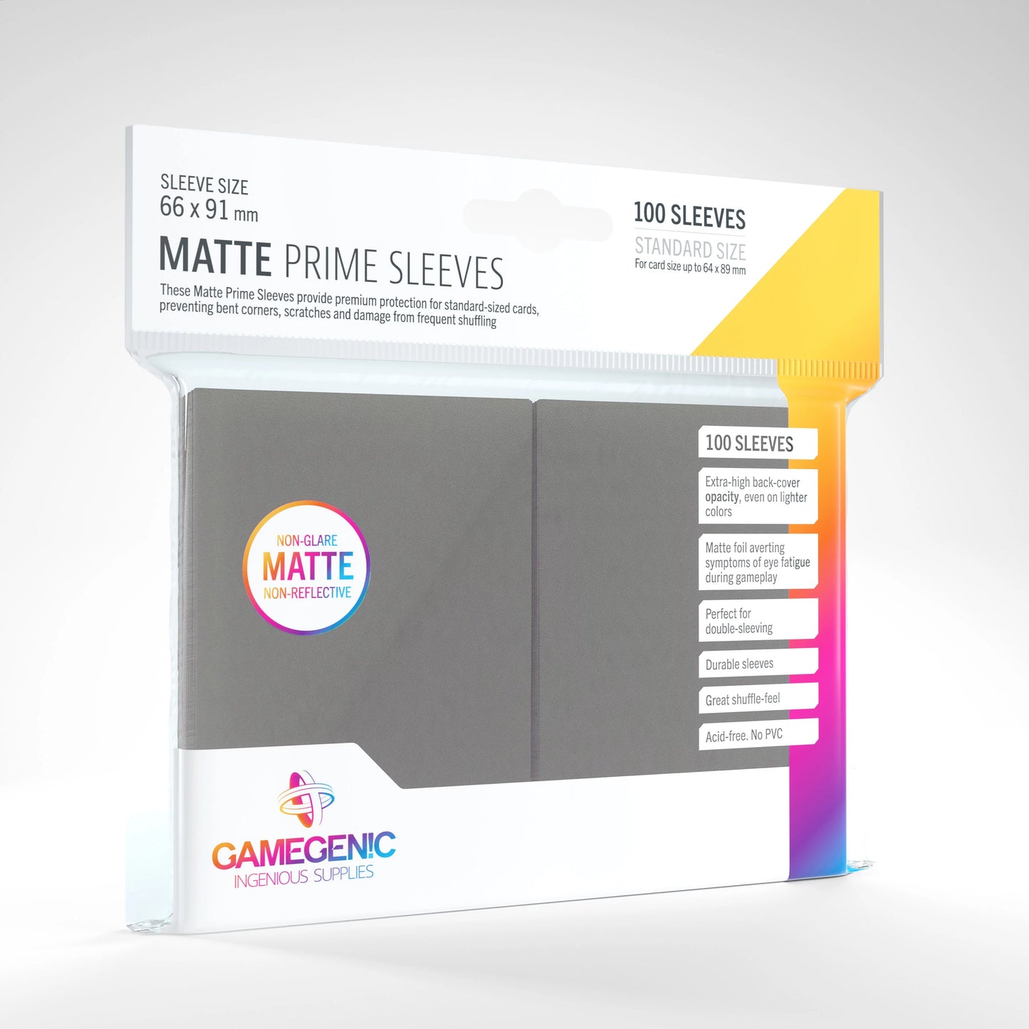 Gamegenic - 100 Matte Prime Sleeves Standard Size 66 x 91 mm