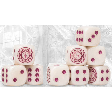 Conquest - Sorcerer Kings Logo on Magenta Marbled Dice with Purple Pips- 24 per pack