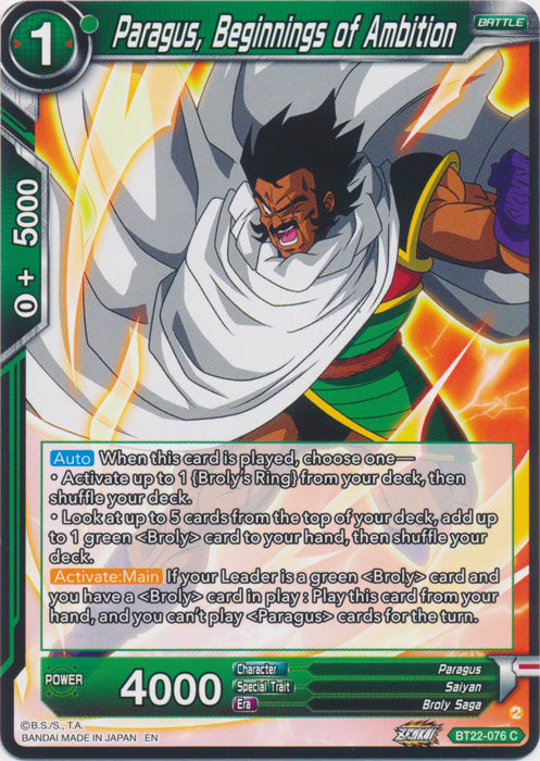 Paragus, Beginnings of Ambition - BT22-076