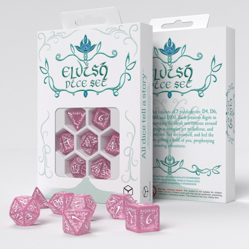 Elvish Dice Set: Shimmering Pink/White