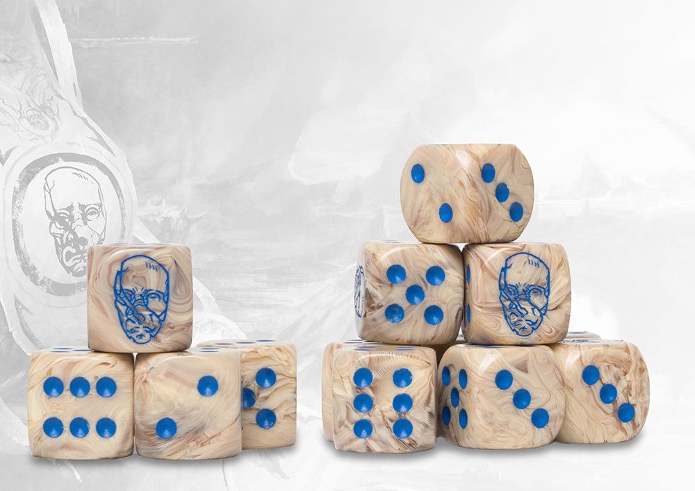 Conquest- Spires Logo on Lunar Marbled Dice with Black pips